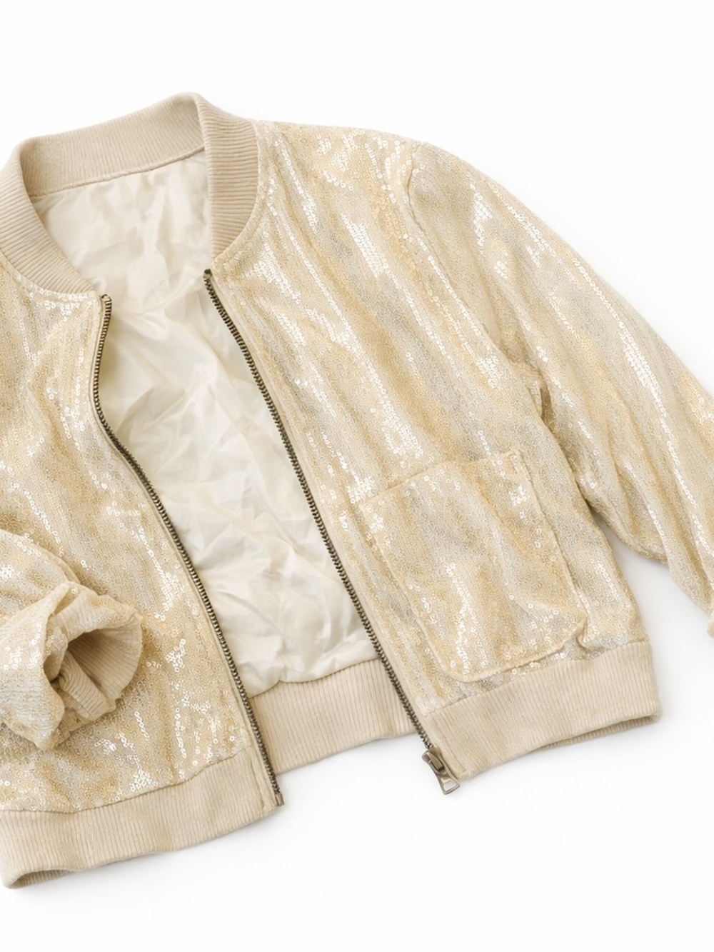 Sequin Bomber Jacket in Champagne